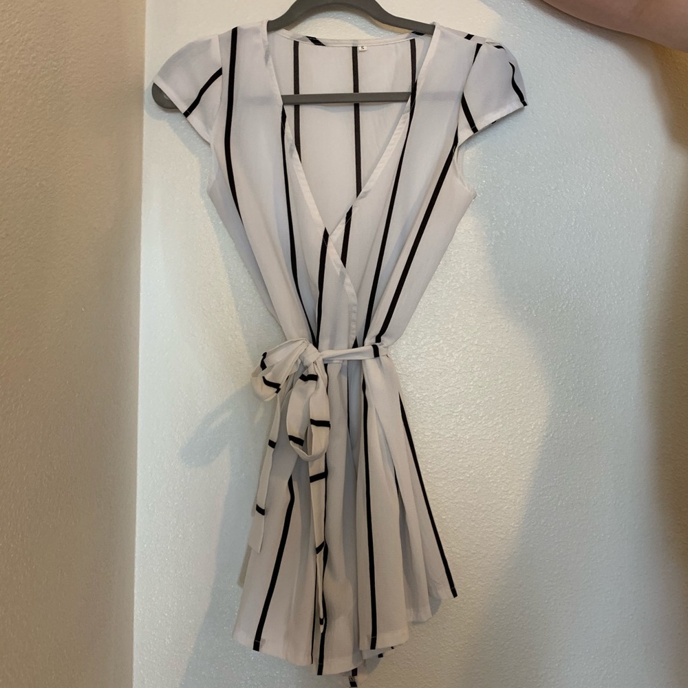 Shein Black & White Romper with Tie Belt